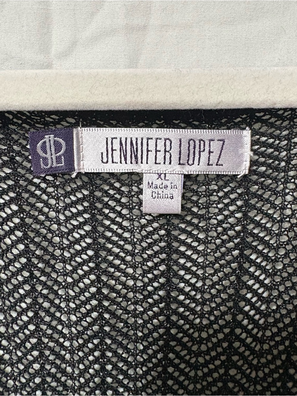 Jennifer Lopez Black Deep V-Neck Open Knit Top with Metallic Threads - Picture 3 of 8